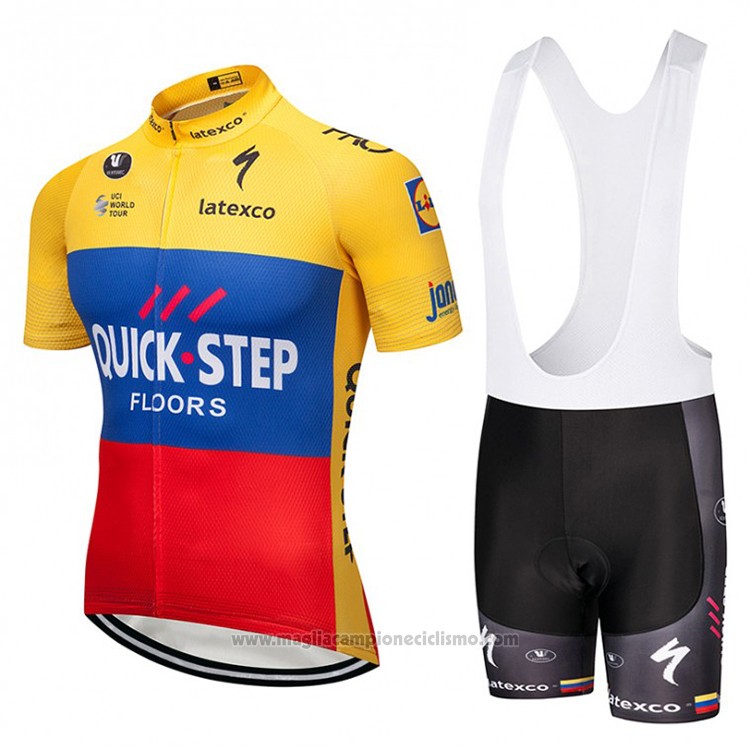 2018 Abbigliamento Ciclismo Quick Step Floors Giallo Blu Rosso Manica Corta e Salopette